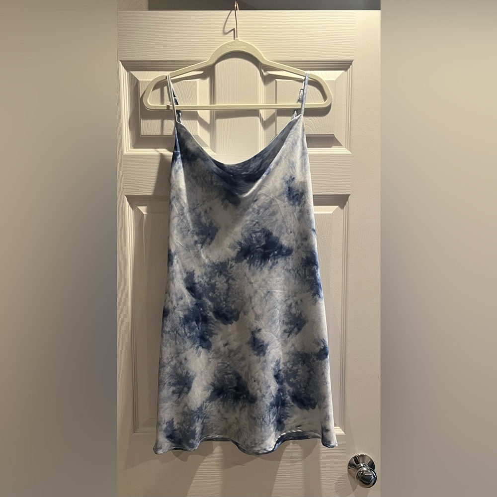 Mahina Satin/Silk Blue White Dress